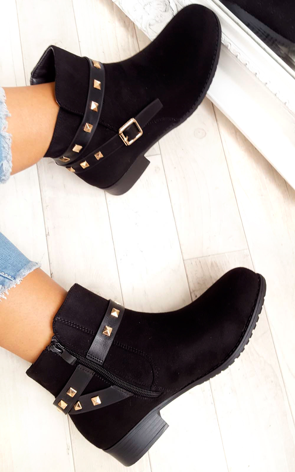 Alexia Studded Faux Suede Ankle Boots Thumbnail