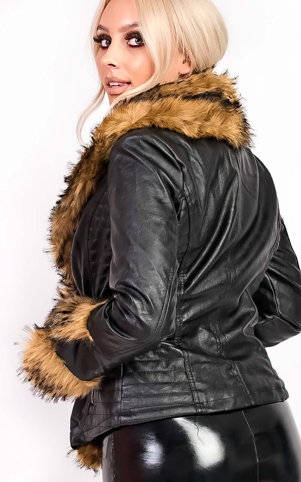 Rhianna Faux Fur Biker Jacket Thumbnail