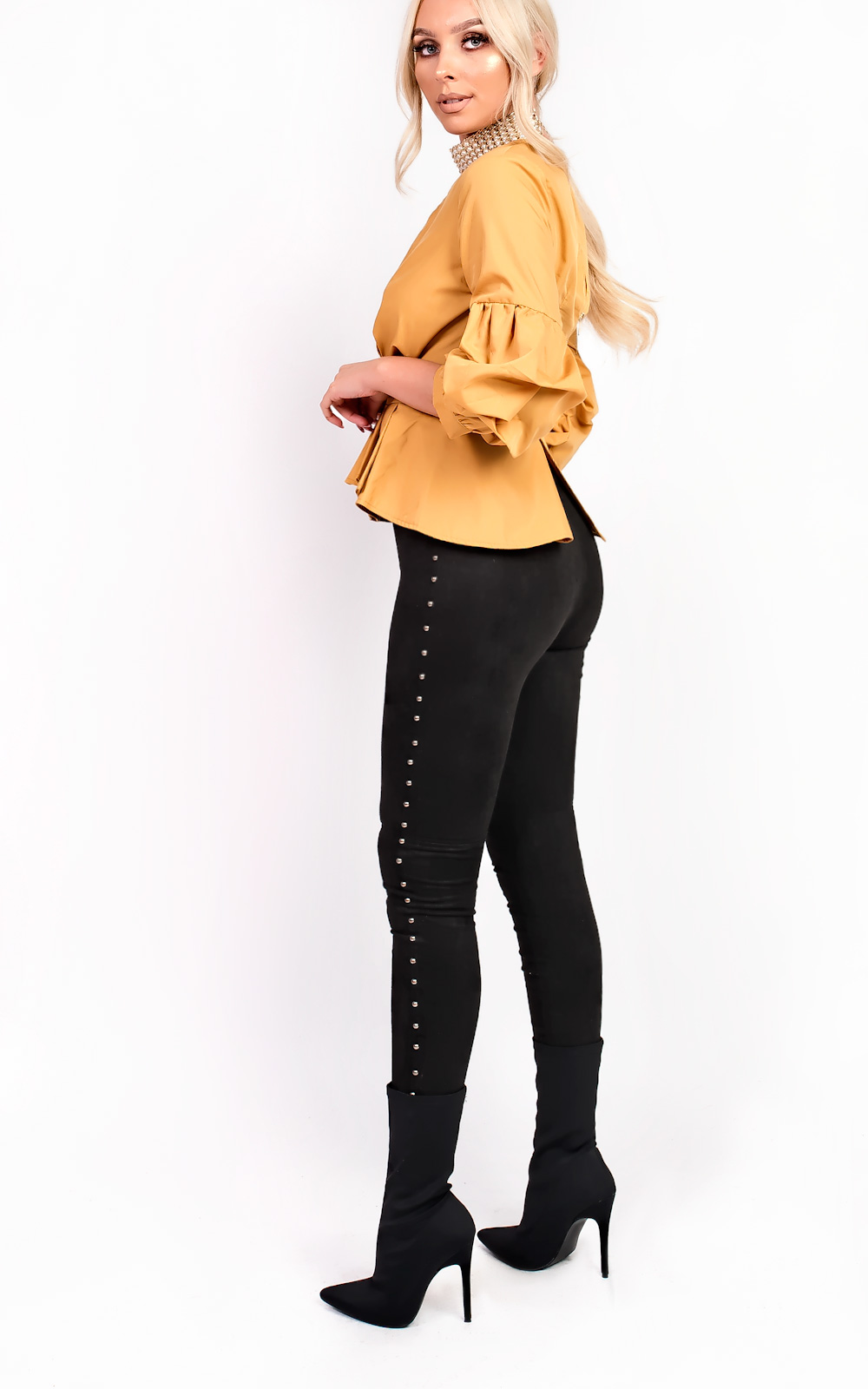 Paige High Waist Beaded Side Faux Suede Leggings Thumbnail