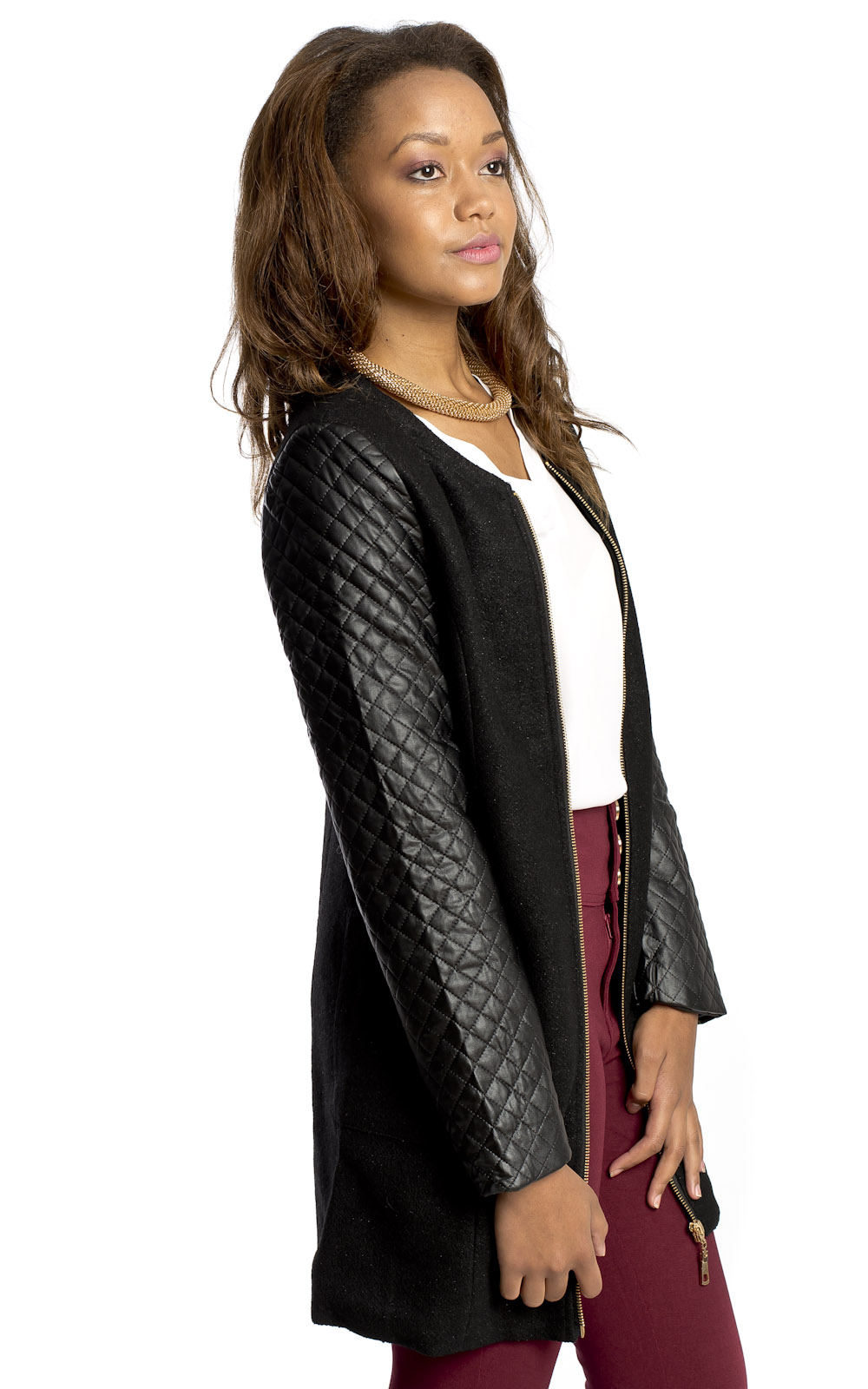 Adriana Black PU Sleeve Jacket Thumbnail