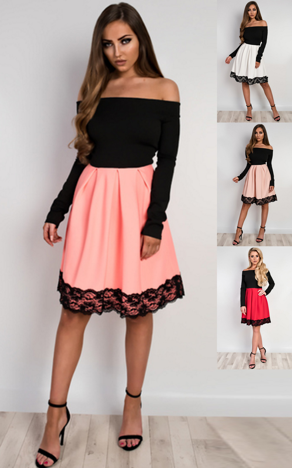 Caitlin Off Shoulder Skater Dress Thumbnail