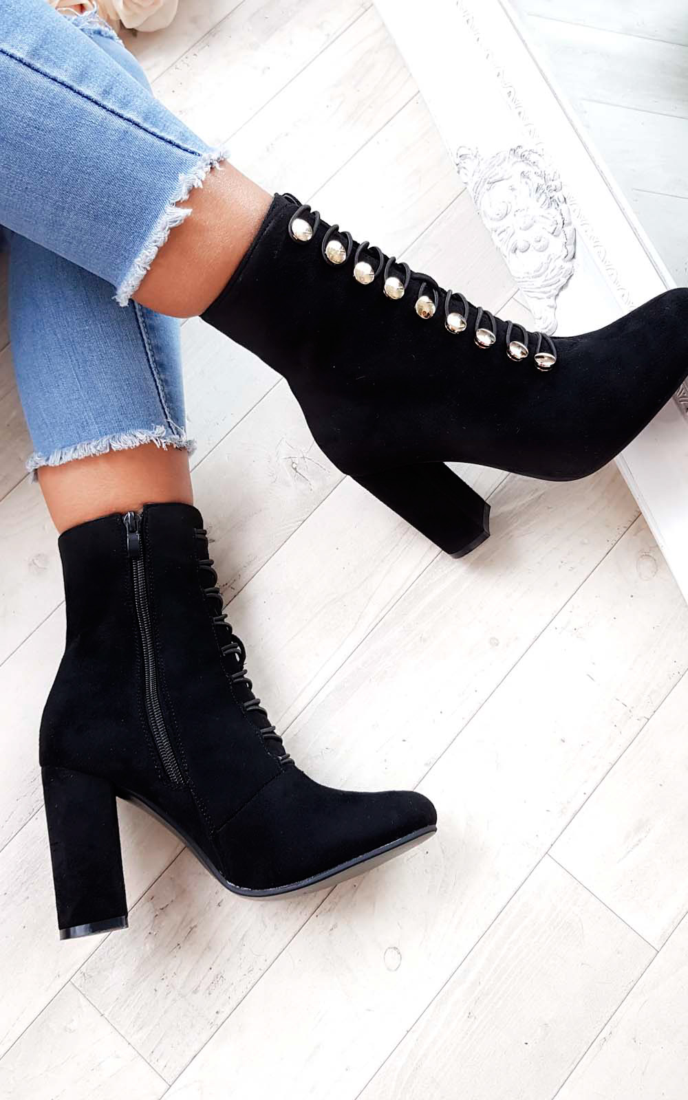 Lucy Faux Suede Corset Ankle Boots Thumbnail Lucy Faux Suede Corset Ankle Boots Thumbnail