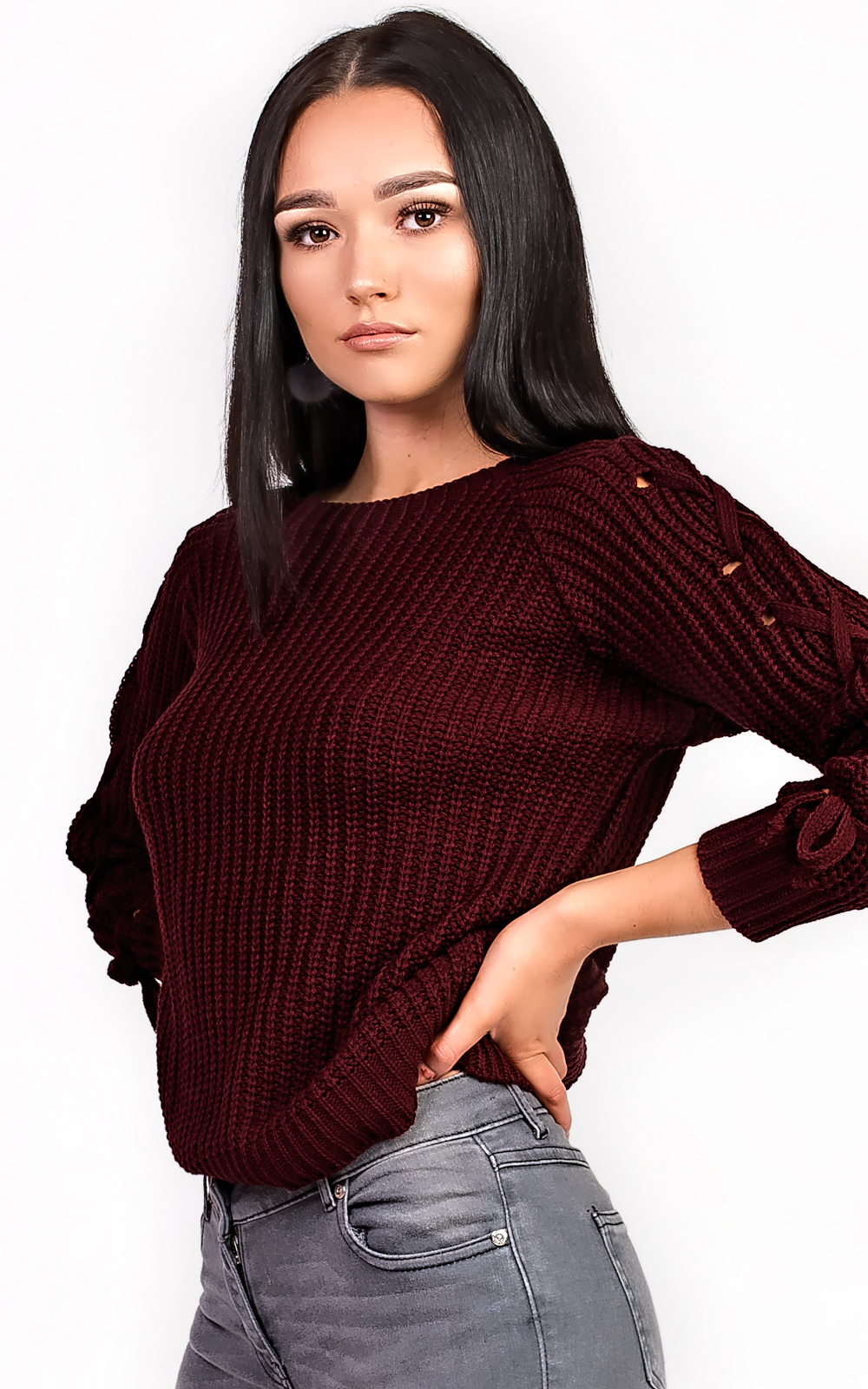 Evie Knitted Lace Up Jumper Thumbnail Evie Knitted Lace Up Jumper Thumbnail