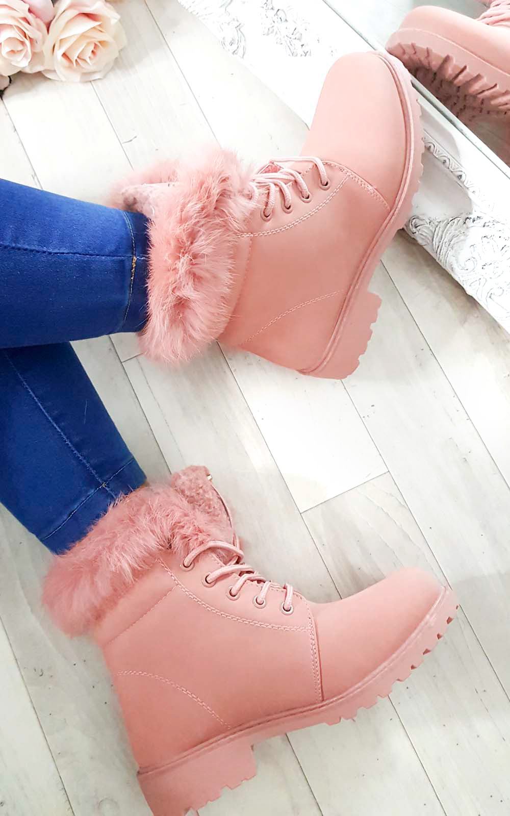 Josie Faux Fur Lace Up Boots Thumbnail