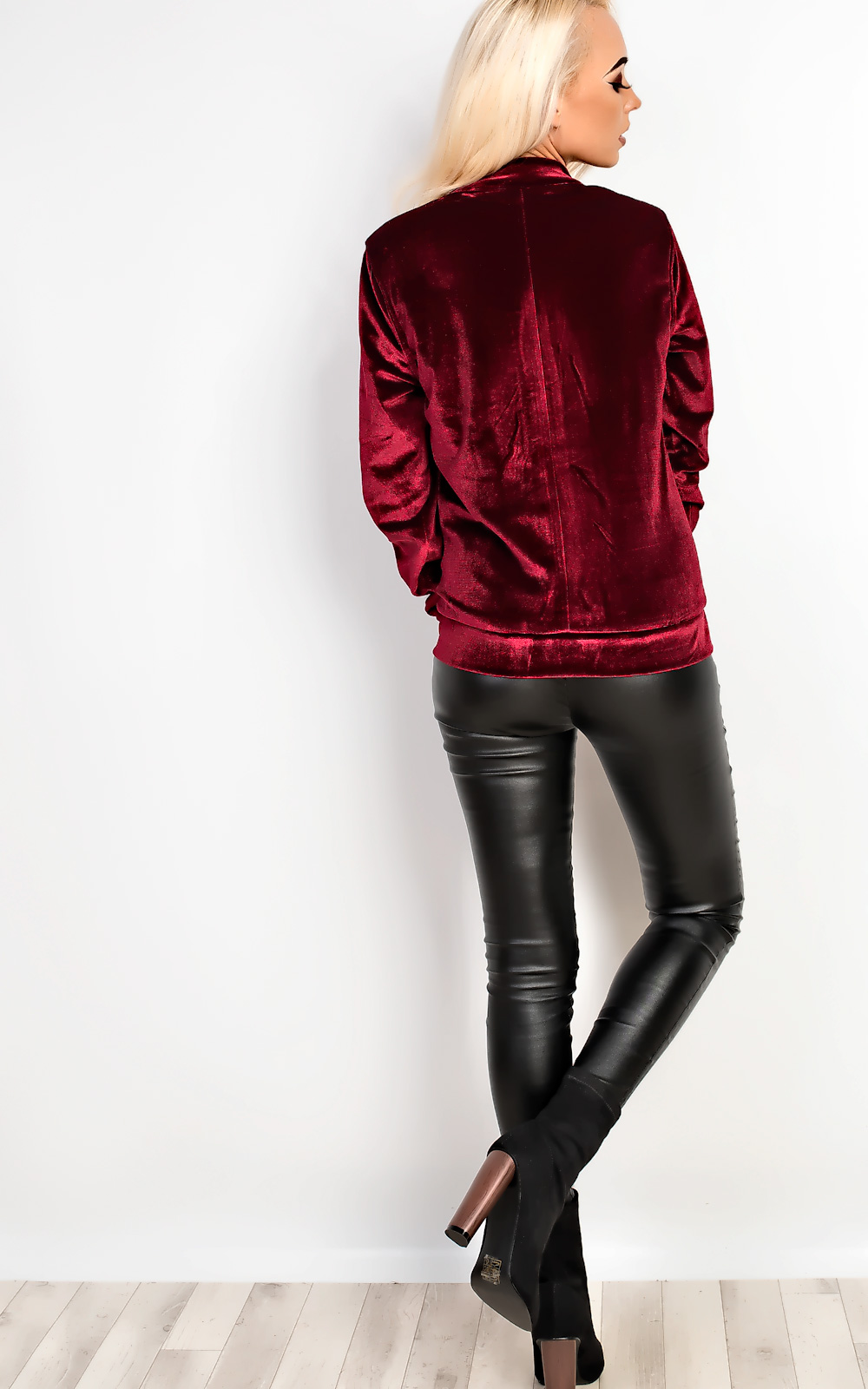 Marianna Suede Bomber Jacket in Wine | ikrush