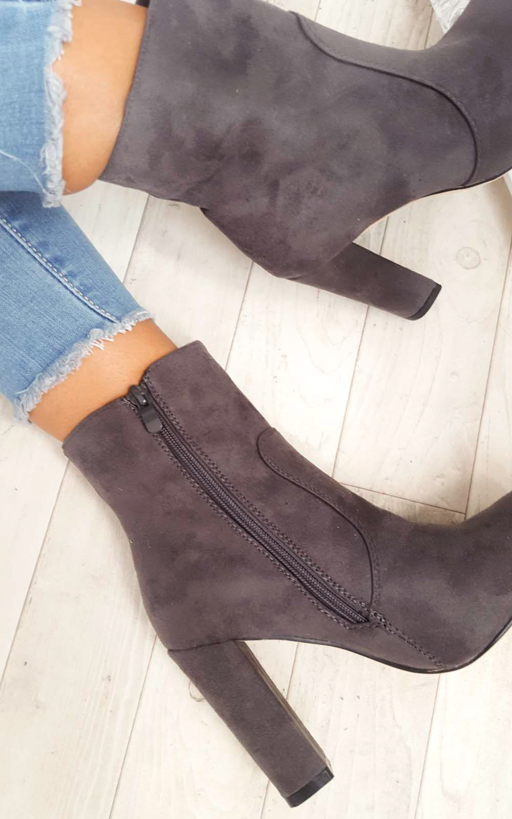 Ellie Faux Suede Heeled Ankle Boots Thumbnail Ellie Faux Suede Heeled Ankle Boots Thumbnail