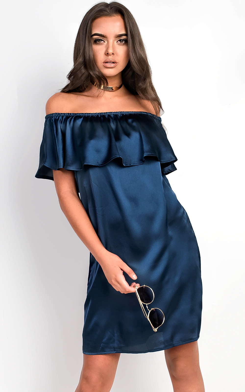 Rhodes Satin Bardot Dress