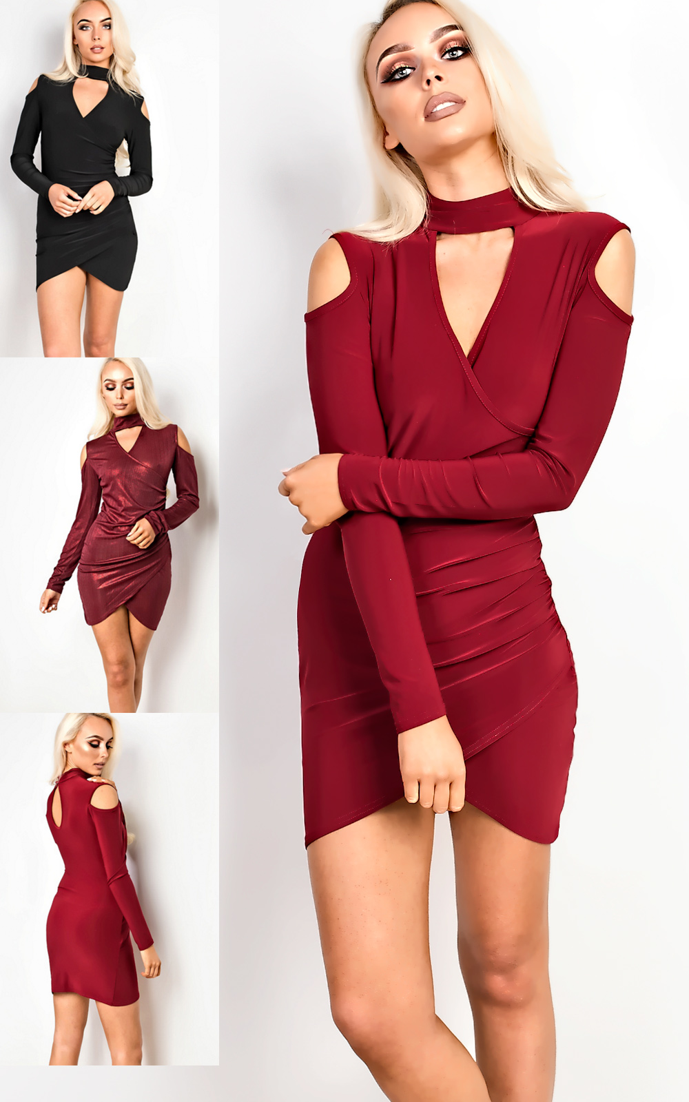 Alessandra Cold Shoulder Gathered Bodycon Dress Thumbnail