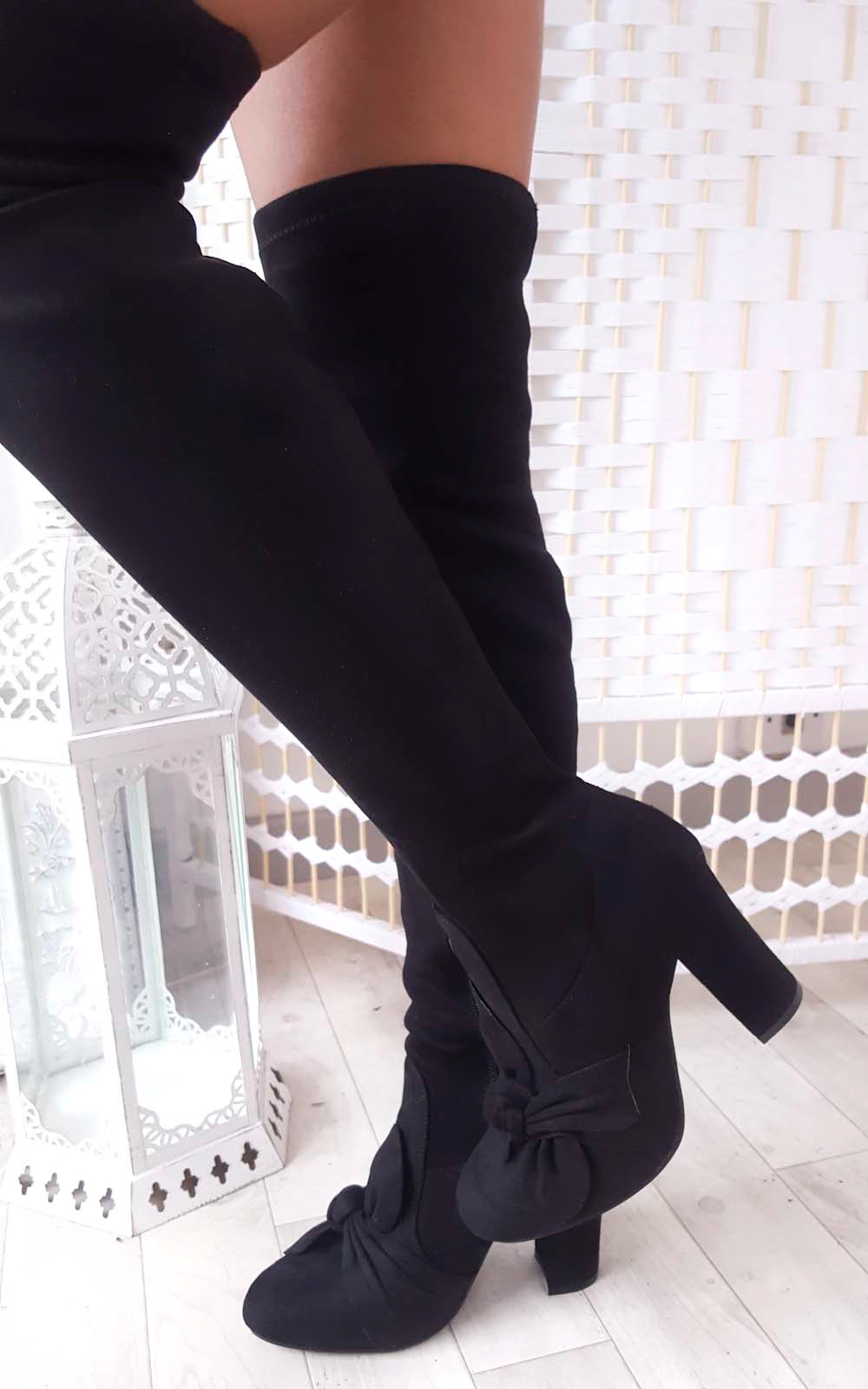 Corla Faux Suede Bow Front Knee High Boots Thumbnail Corla Faux Suede Bow Front Knee High Boots Thumbnail
