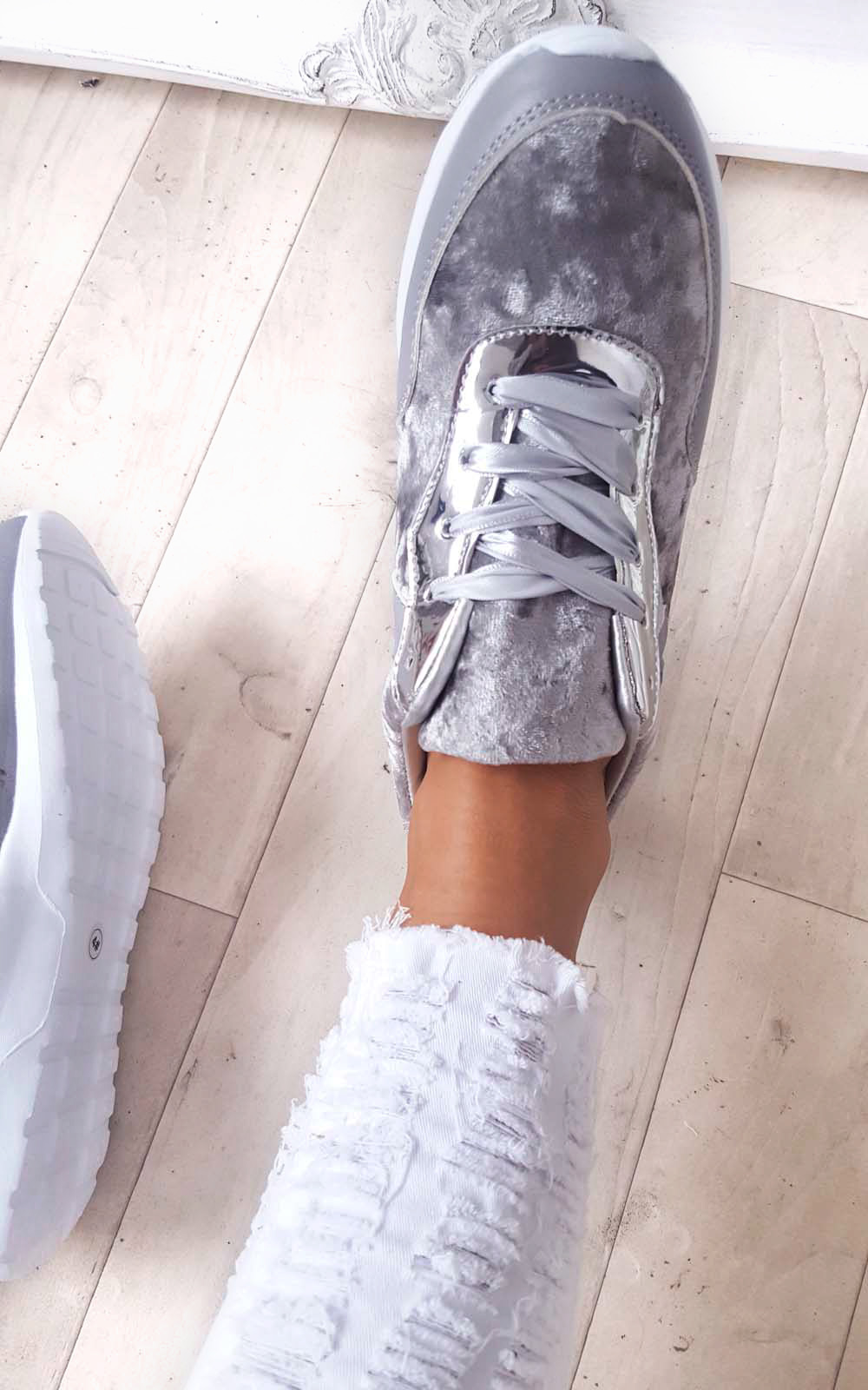 Kristen Velvet Lace Up Ribbon Trainers Thumbnail Kristen Velvet Lace Up Ribbon Trainers Thumbnail
