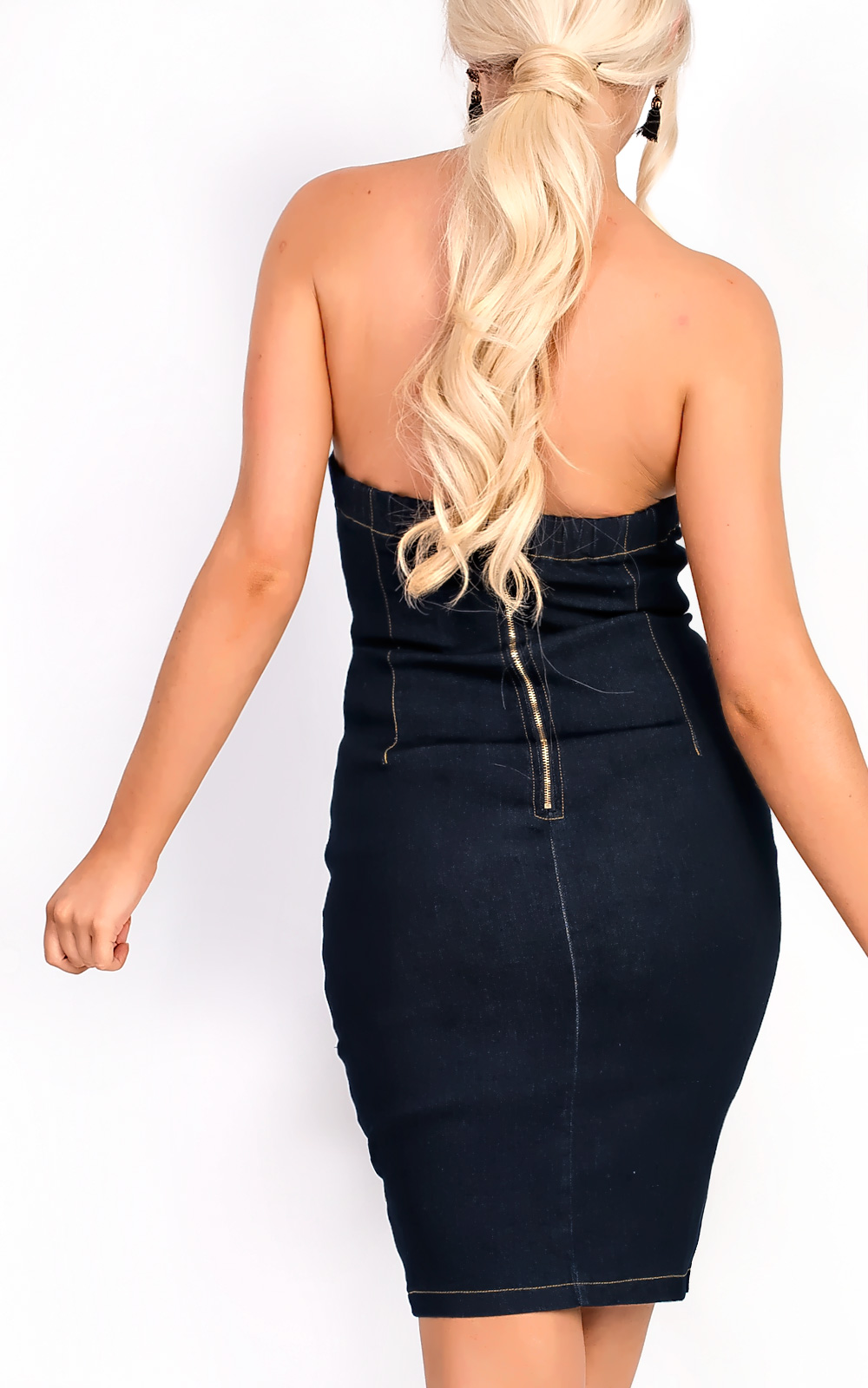 Azelia Denim Bandeau Lace Up  Bodycon Dress Thumbnail