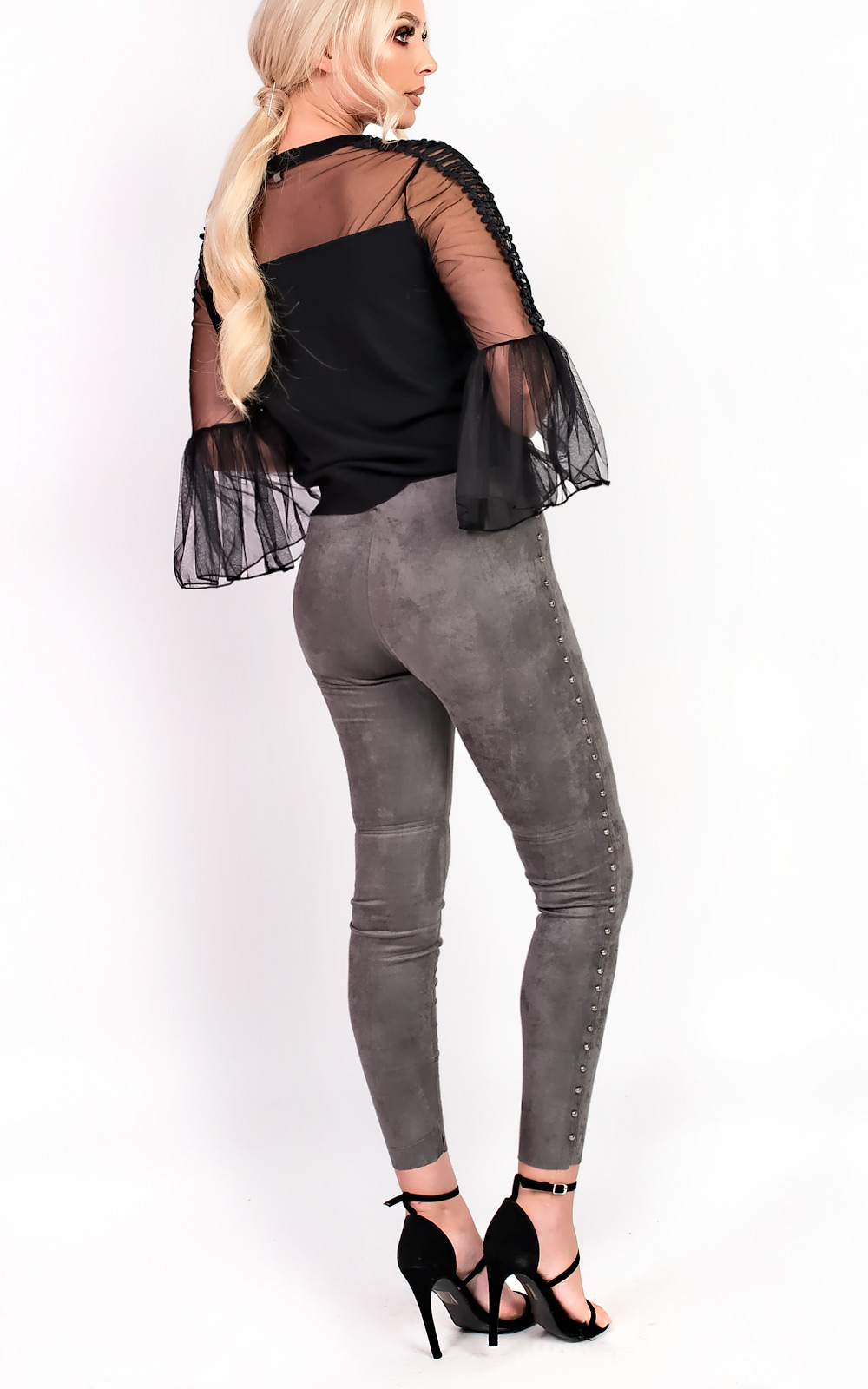 Paige High Waist Beaded Side Faux Suede Leggings