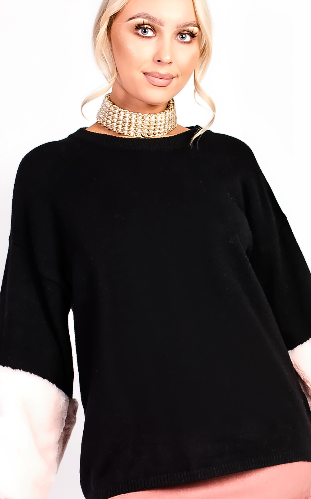 Sophie Velour Faux Fur Knit Sleeve Jumper