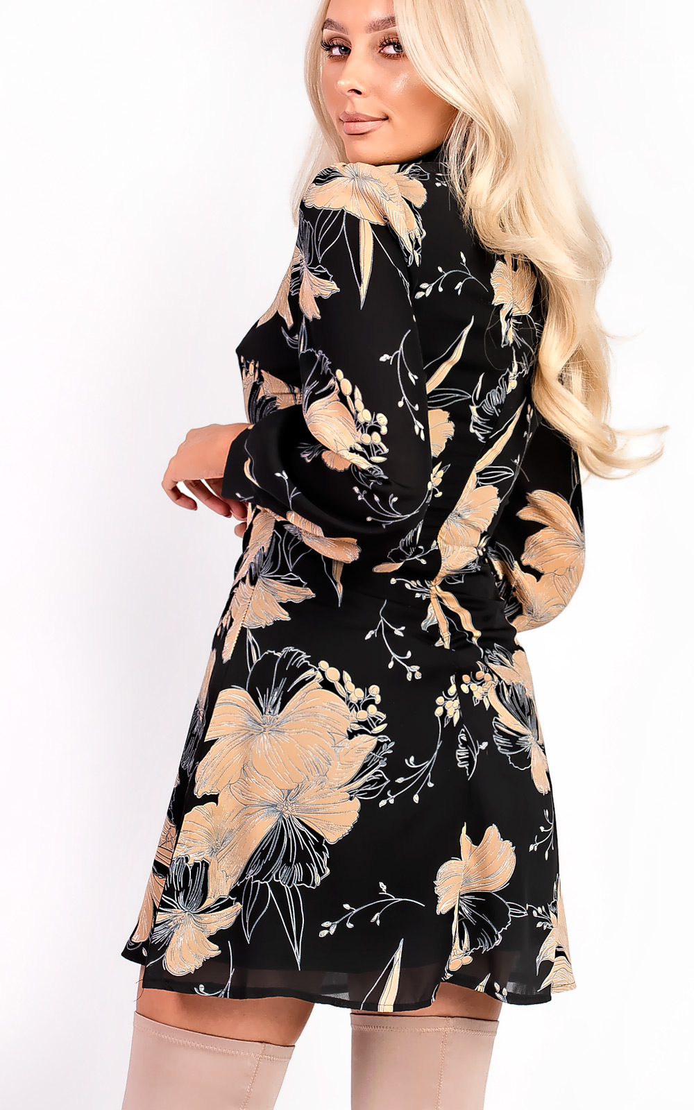 Amy High Neck Floral Dress Thumbnail