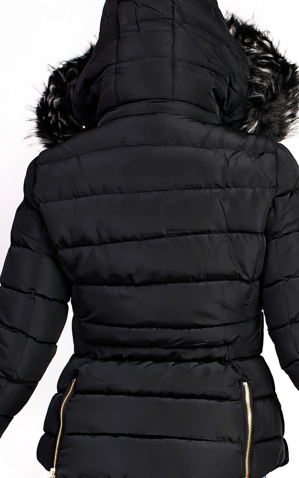 Selina Padded Faux Fur Popper Hooded Jacket Thumbnail Selina Padded Faux Fur Popper Hooded Jacket Thumbnail