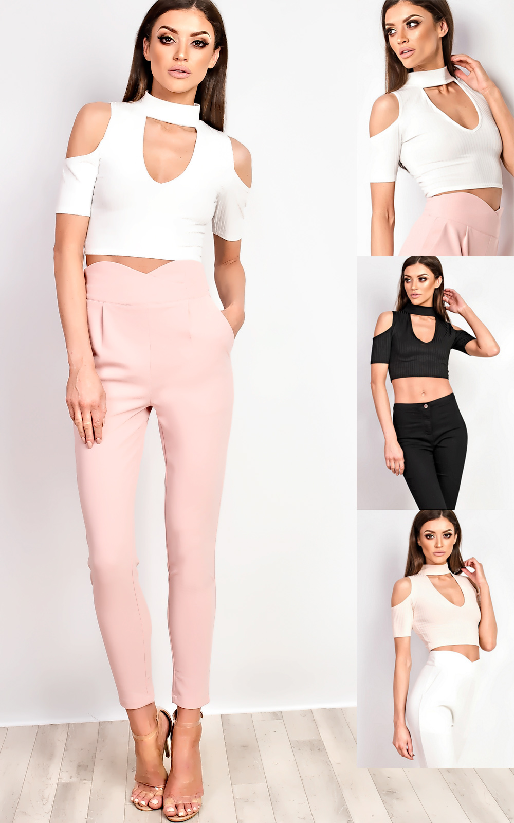 Zerin Cold Shoulder Choker Crop Top Thumbnail