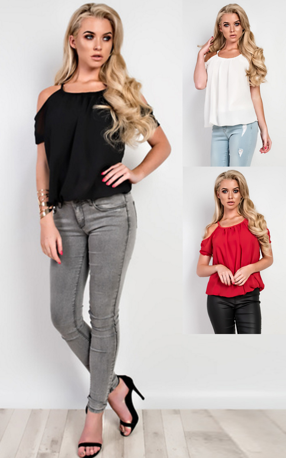 Kirstine Cold Shoulder Chiffon Top Thumbnail