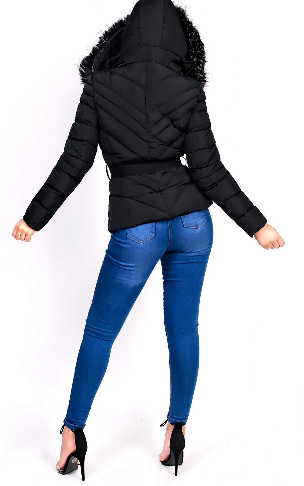 Sylvia Padded Faux Fur Hooded Belted Jacket Thumbnail Sylvia Padded Faux Fur Hooded Belted Jacket Thumbnail