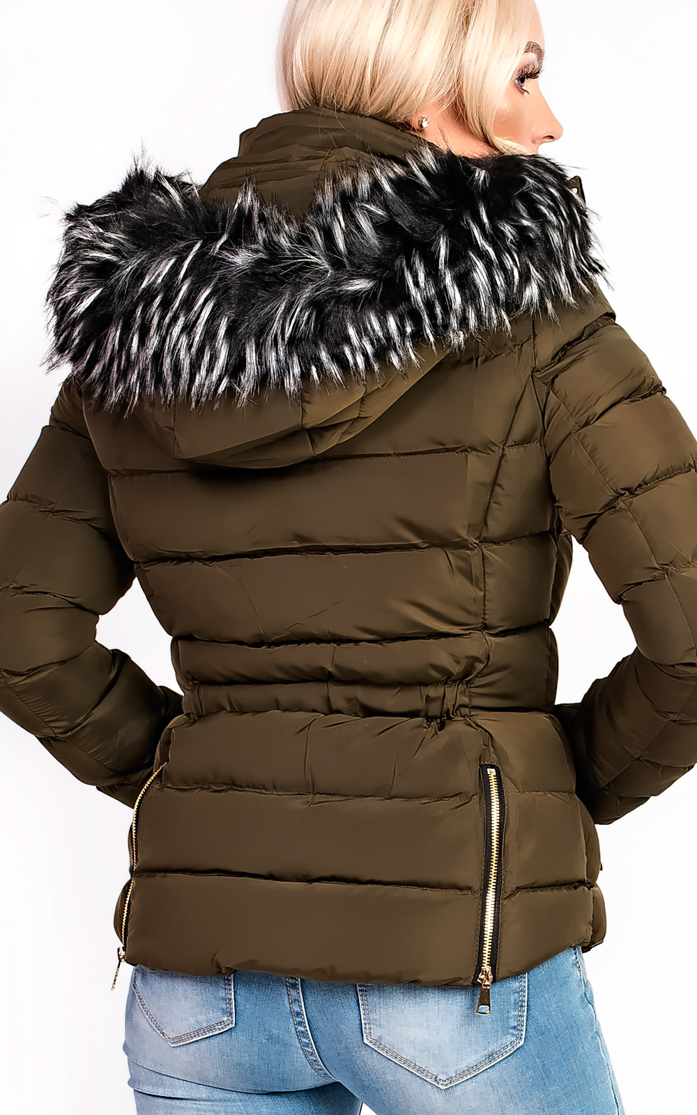 Selina Padded Faux Fur Popper Hooded Jacket Thumbnail