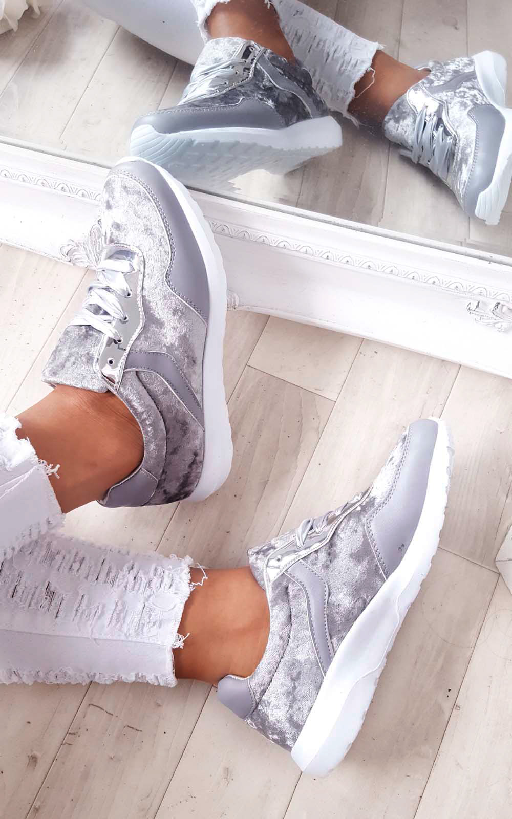 Kristen Velvet Lace Up Ribbon Trainers Thumbnail Kristen Velvet Lace Up Ribbon Trainers Thumbnail