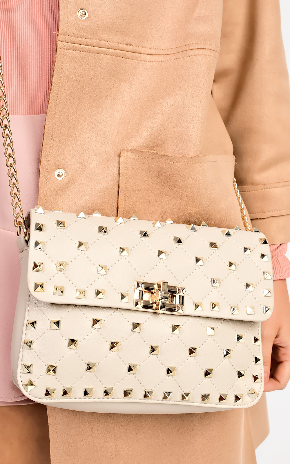 Liah Quilted Gold Studded Shoulder Bags Thumbnail Liah Quilted Gold Studded Shoulder Bags Thumbnail