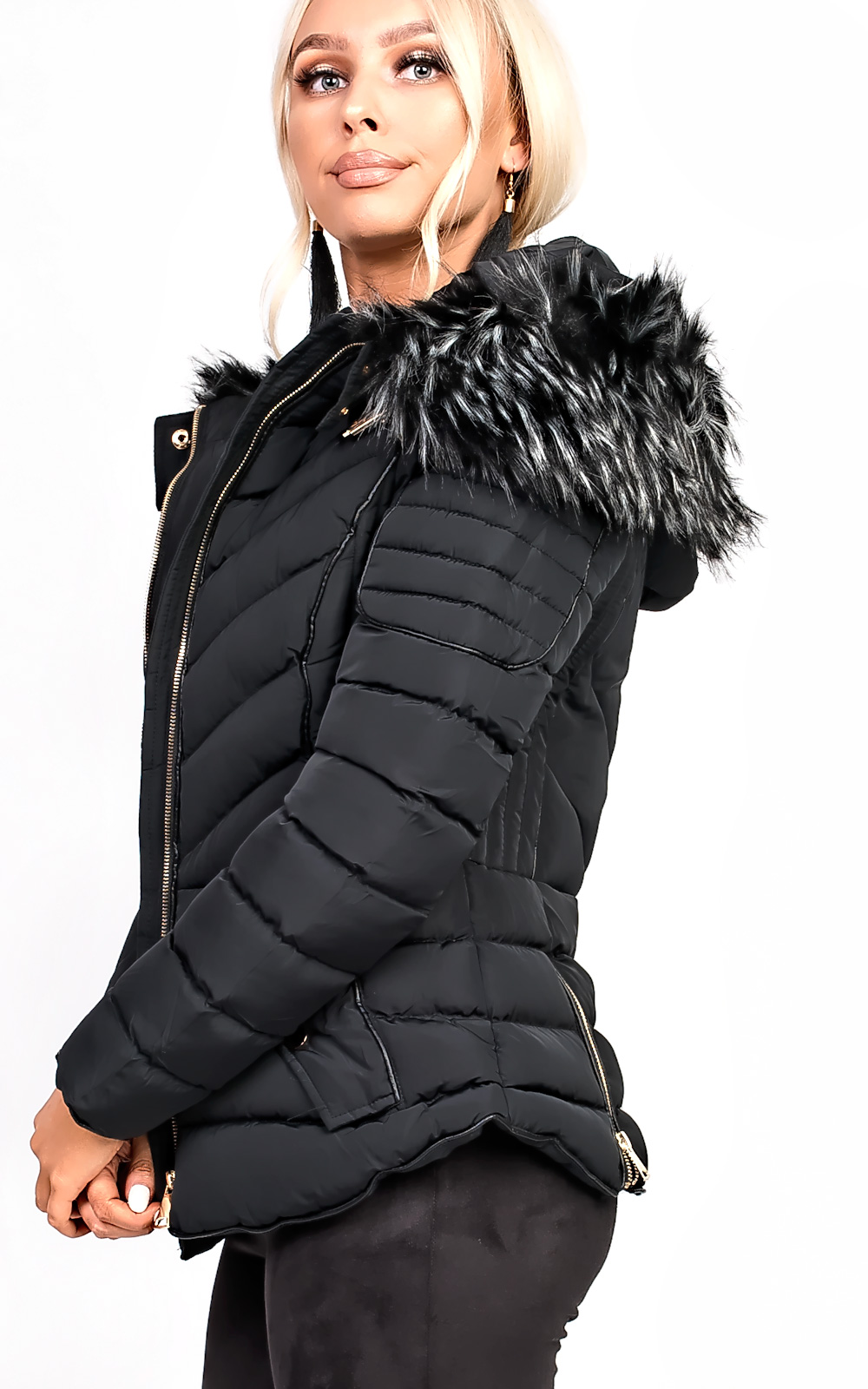 Poppy Padded Fur Collar Jacket Thumbnail