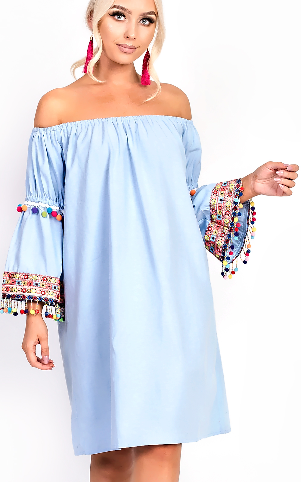 Lexie Bright Pom Pom Bardot Shift Dress Lexie Bright Pom Pom Bardot Shift Dress