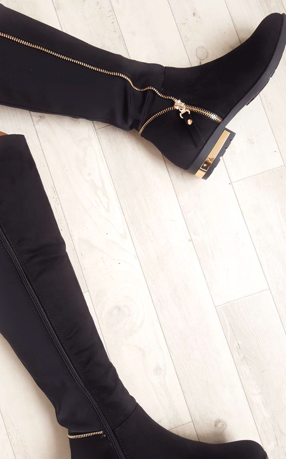 Samia Faux Suede Gold Zip Stretch Knee High Boots Thumbnail Samia Faux Suede Gold Zip Stretch Knee High Boots Thumbnail