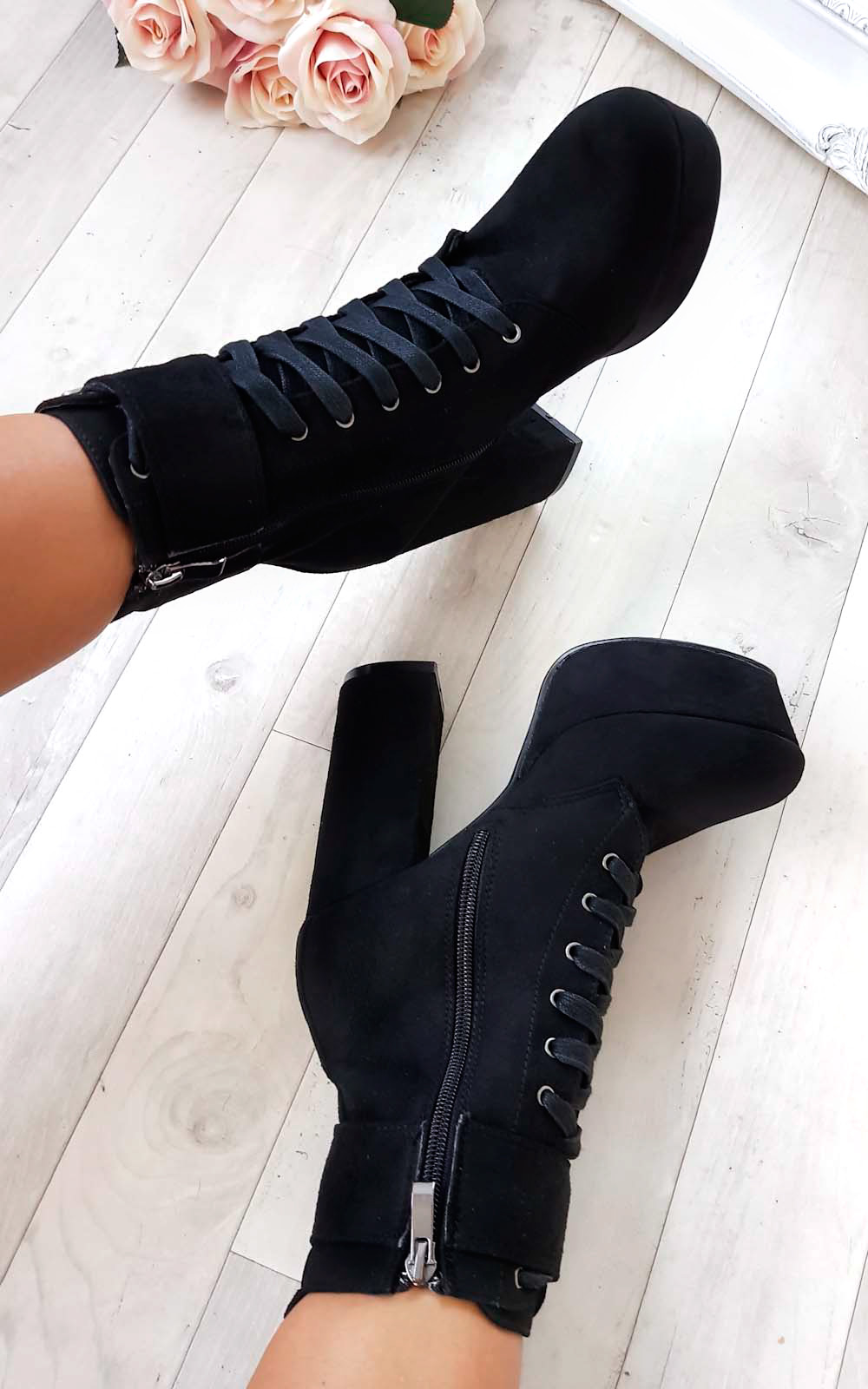 Bey Faux Suede Platform Tie Up Boots Bey Faux Suede Platform Tie Up Boots