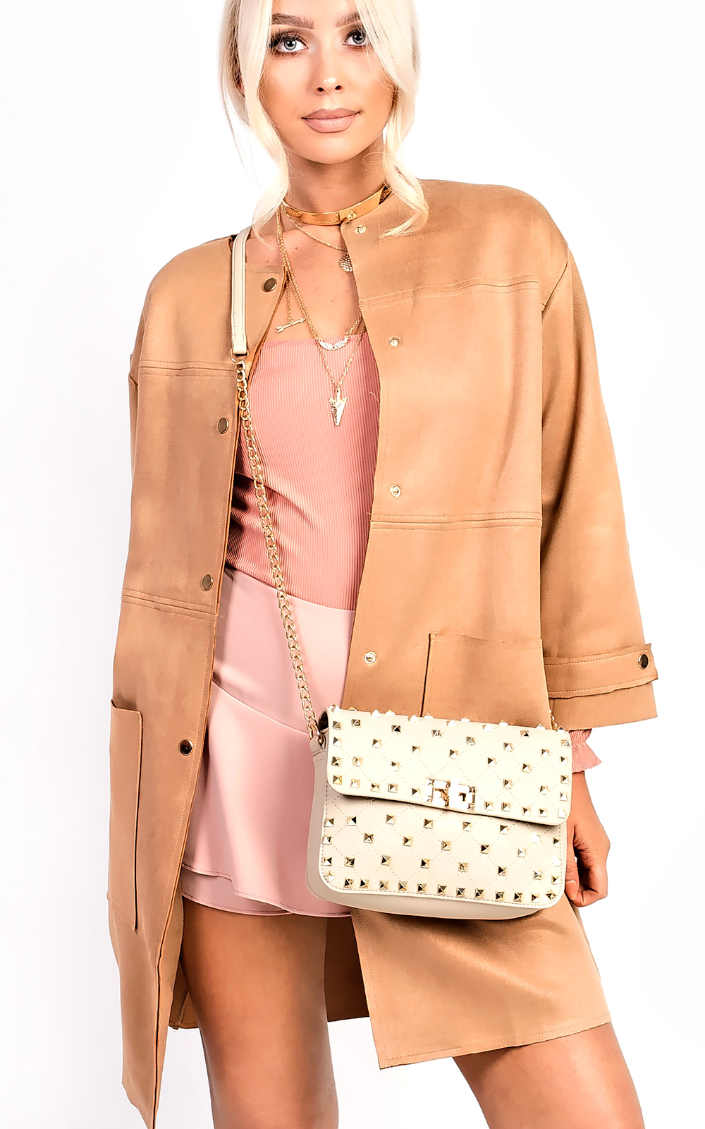 Liah Quilted Gold Studded Shoulder Bags Thumbnail Liah Quilted Gold Studded Shoulder Bags Thumbnail