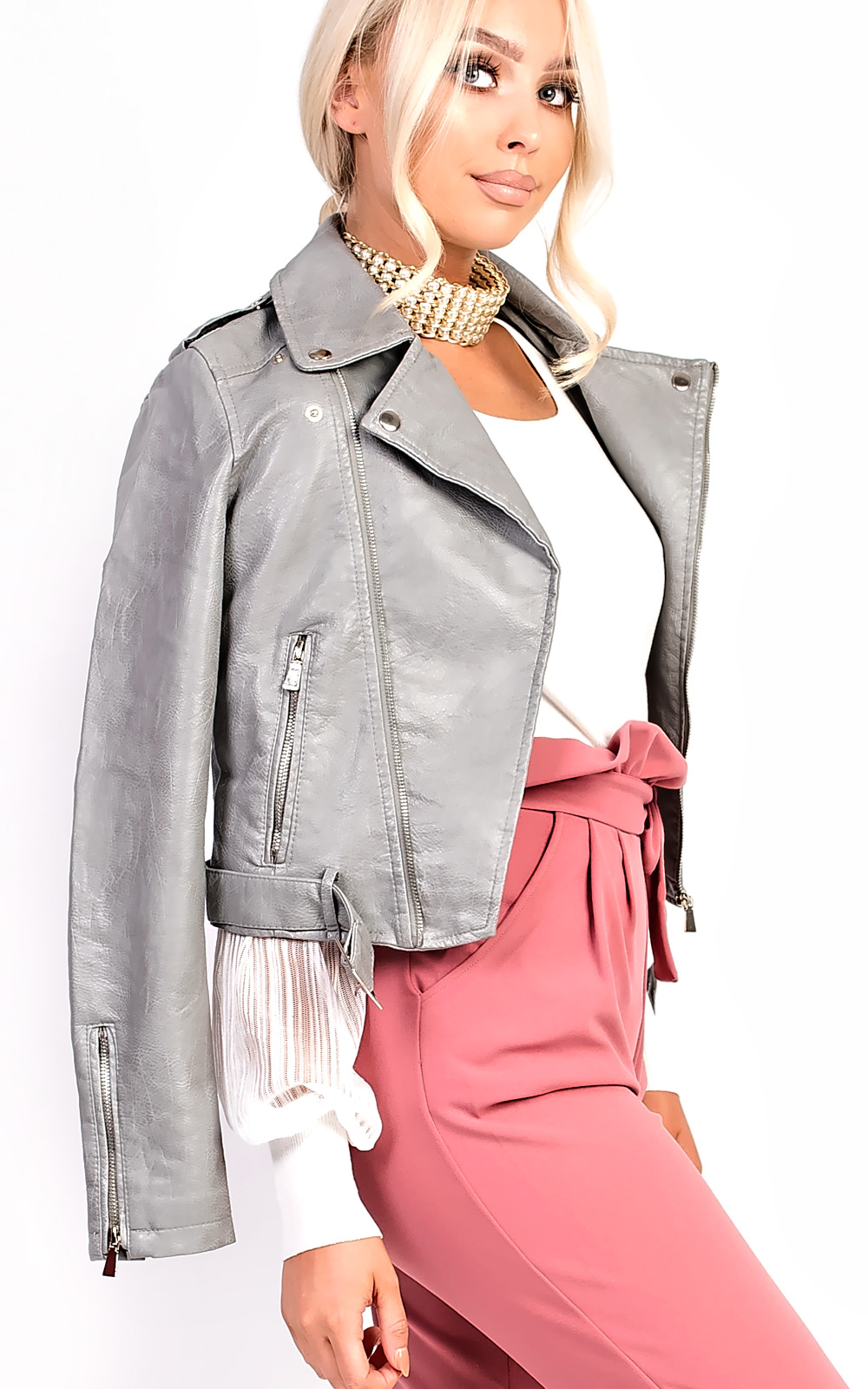 Leyla Biker Faux Leather Jacket Thumbnail