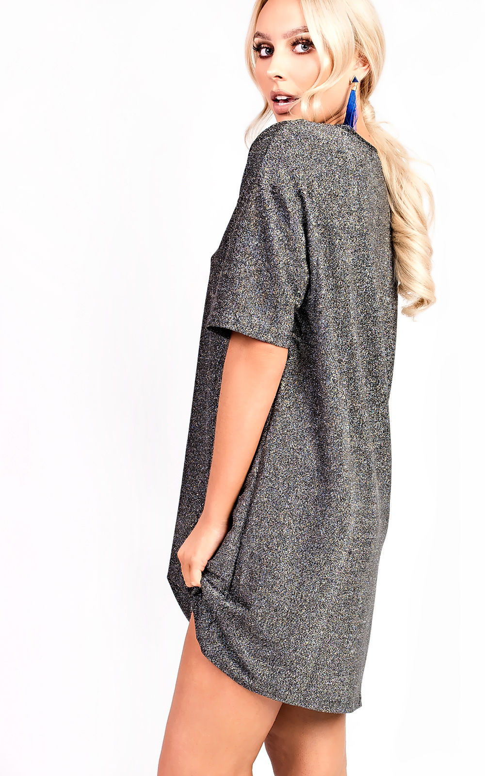 Zari Metallic Short Sleeved Slogan Dress Thumbnail Zari Metallic Short Sleeved Slogan Dress Thumbnail