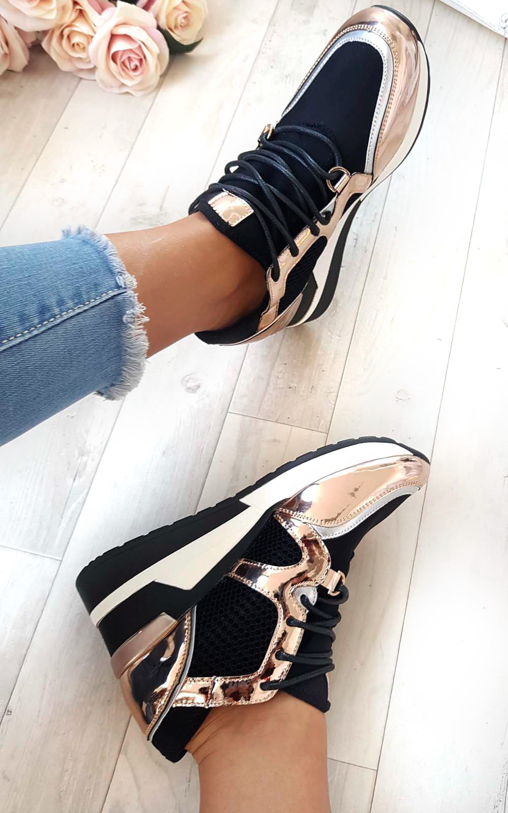 Lou Mesh Chrome Wedge Trainers Thumbnail