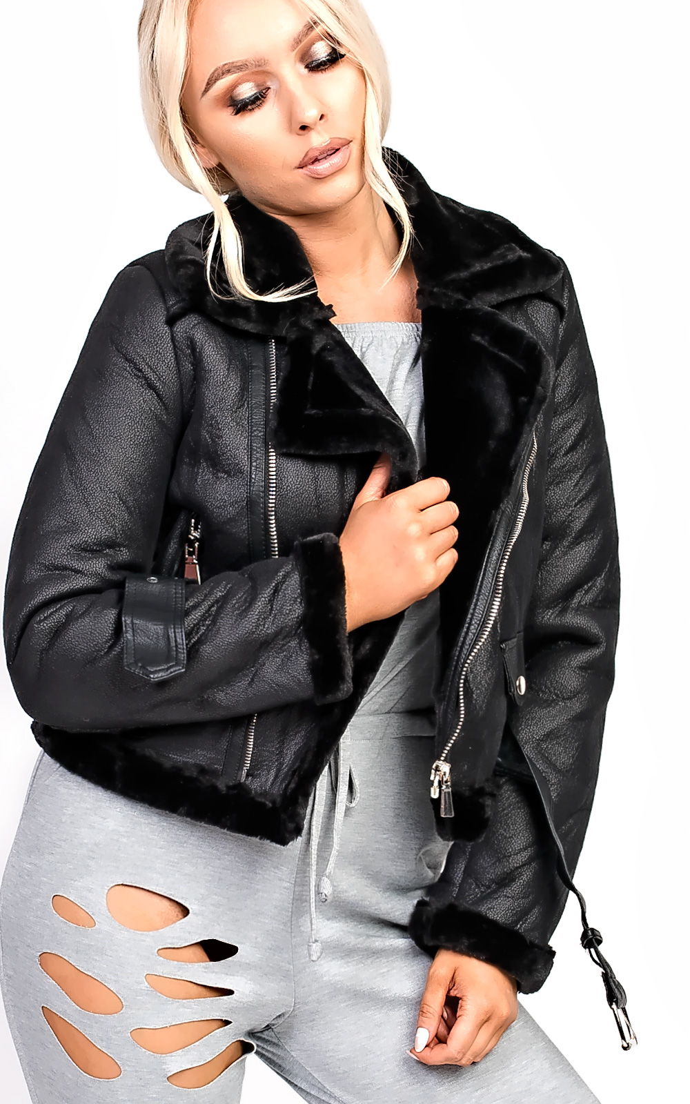 Lizzie Biker Faux Leather Fur Jacket Thumbnail Lizzie Biker Faux Leather Fur Jacket Thumbnail
