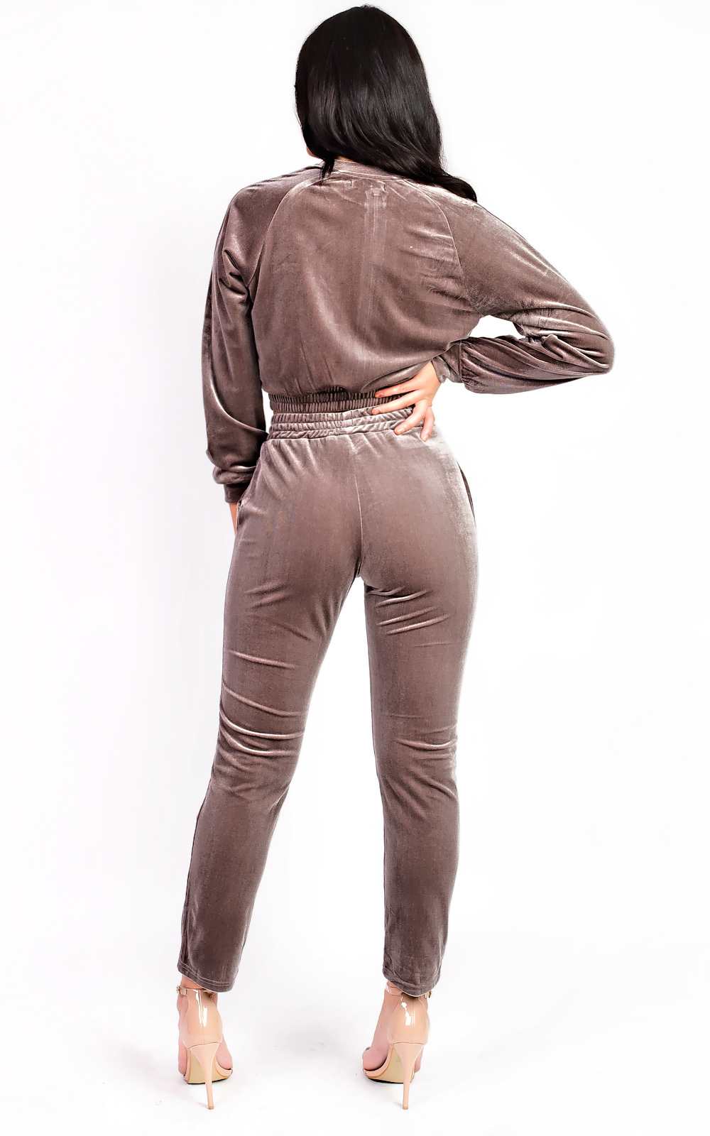 beige velour tracksuit