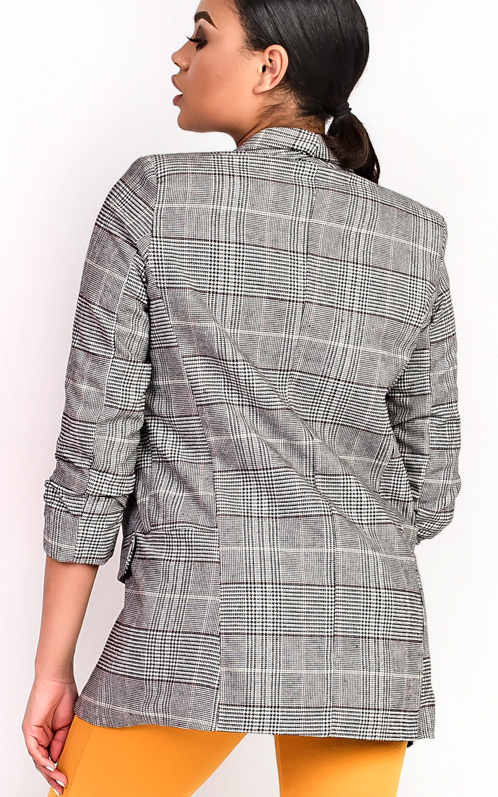 Celeste Checked Ruched Sleeve Blazer Thumbnail Celeste Checked Ruched Sleeve Blazer Thumbnail