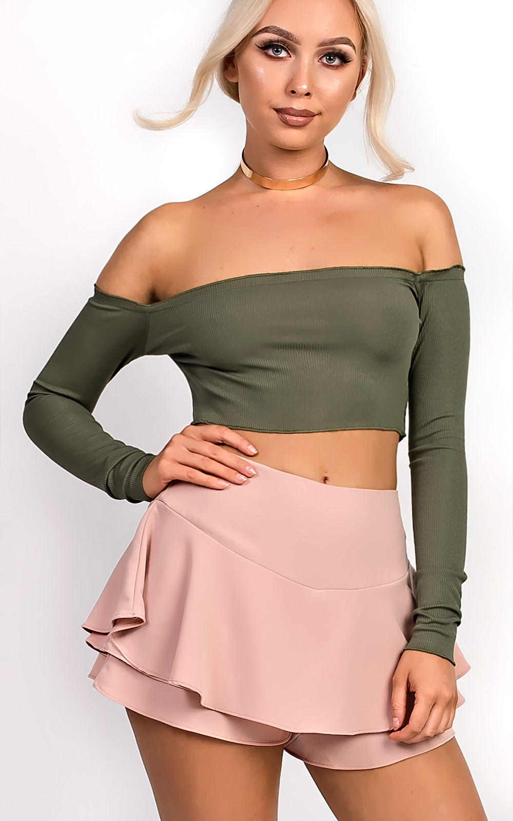 Haley Ribbed Long Sleeved Crop Top Thumbnail