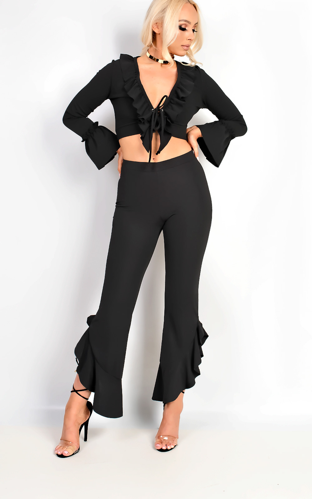 Styla Tie Front Bell Sleeve Crop Top Thumbnail Styla Tie Front Bell Sleeve Crop Top Thumbnail