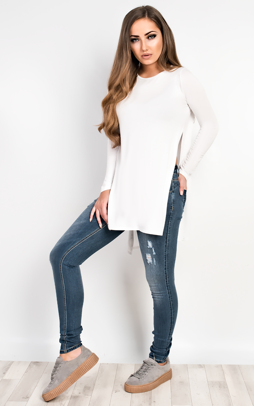 Laila Basic Side Split Casual Top Laila Basic Side Split Casual Top