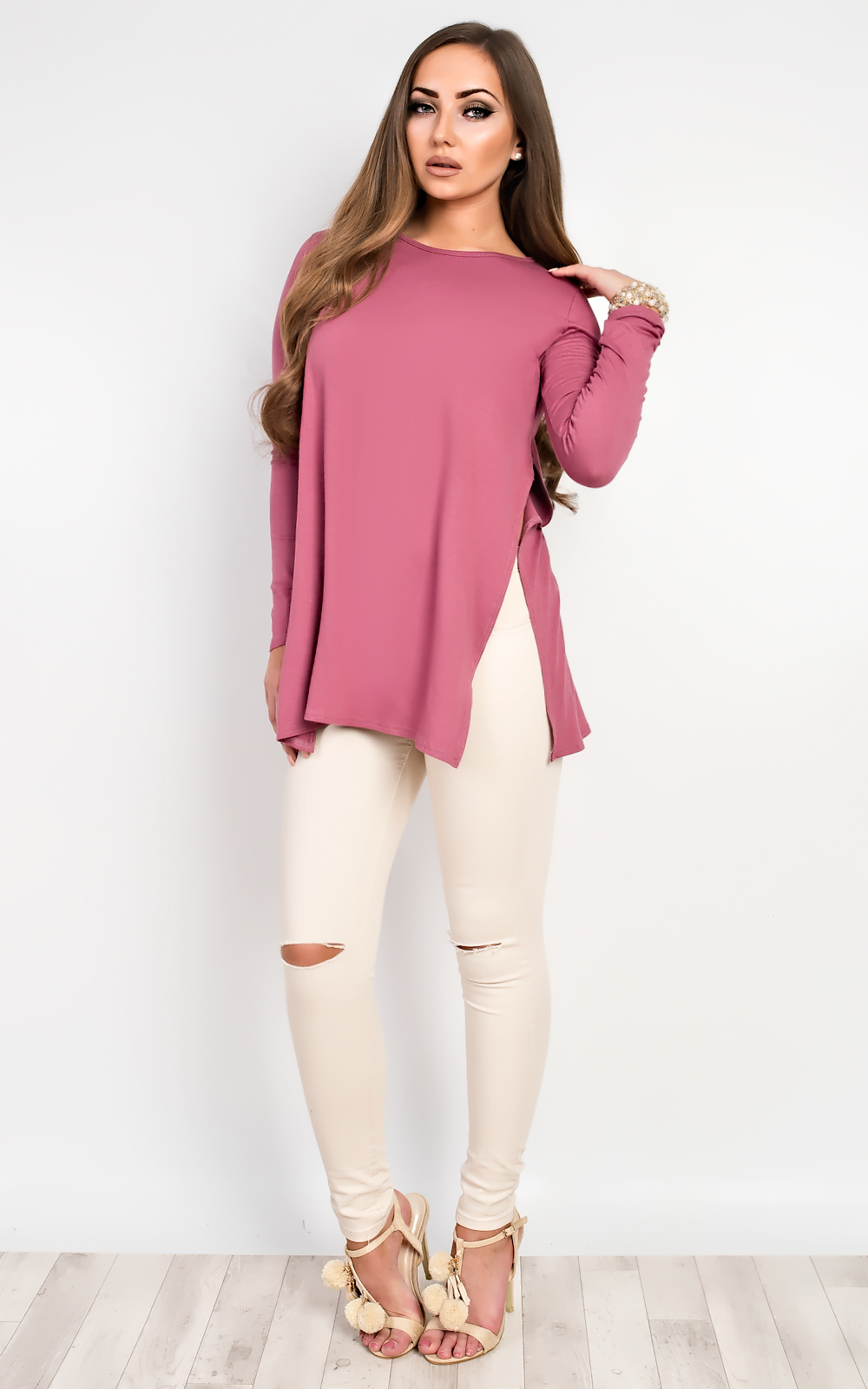 Laila Basic Side Split Casual Top Thumbnail