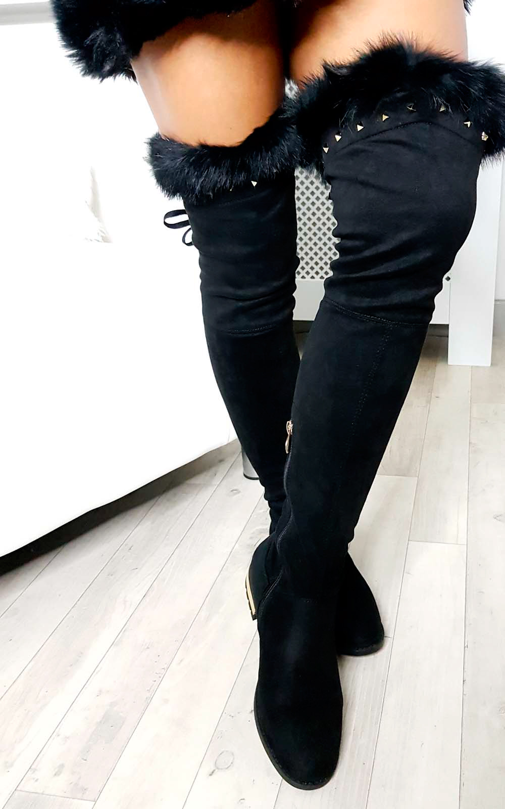 Carris Studded Faux Suede Fluffy Tassel Knee High Boots Thumbnail Carris Studded Faux Suede Fluffy Tassel Knee High Boots Thumbnail