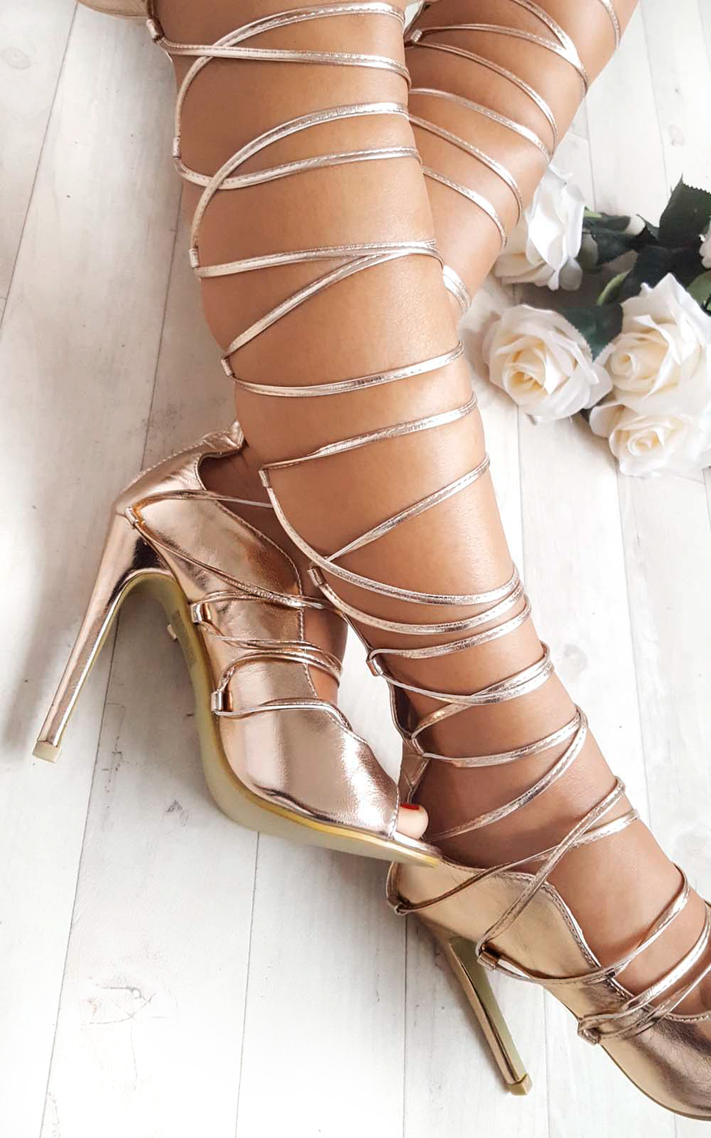 Saskia Metallic Lace Up Heels Thumbnail