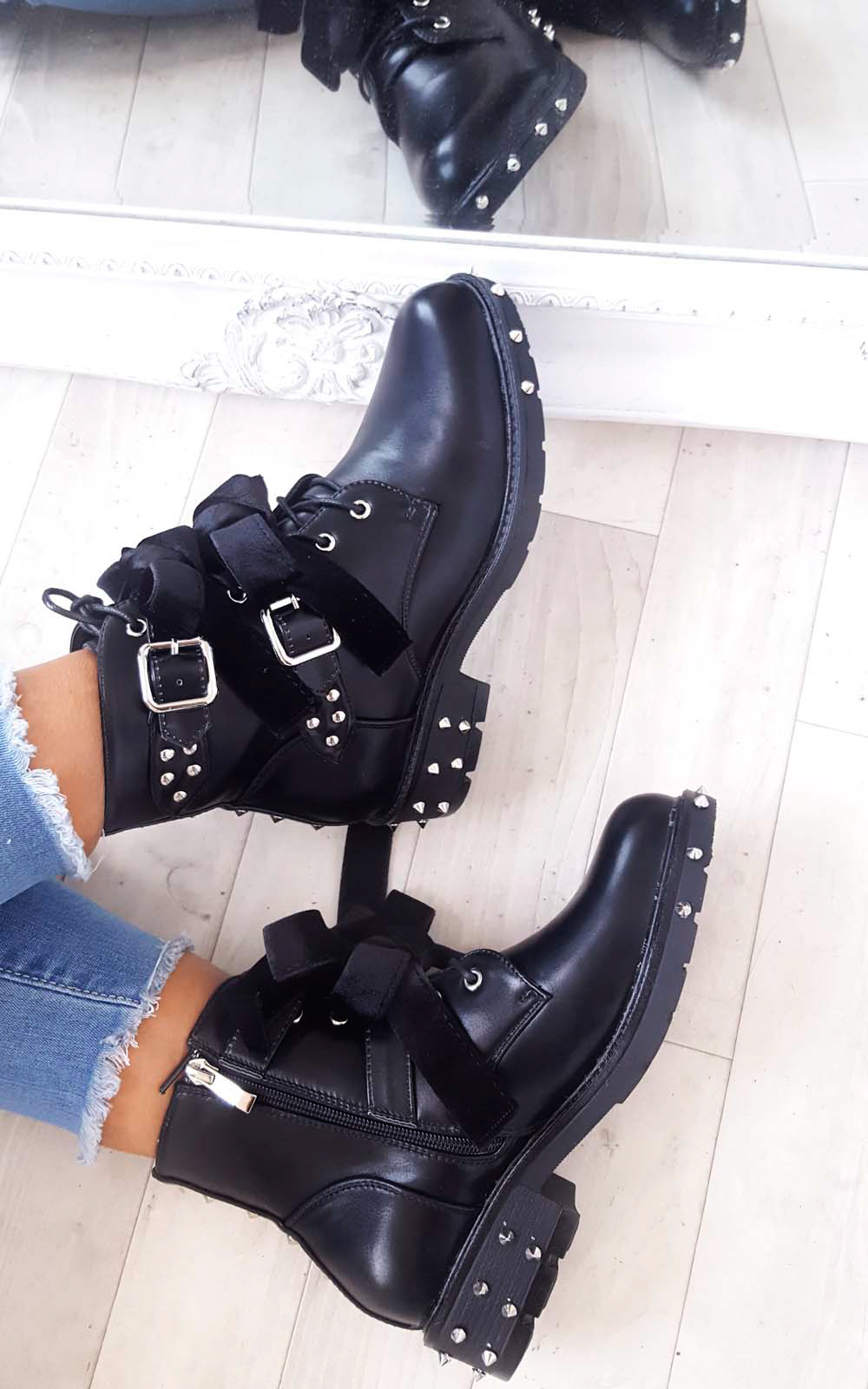 Vivienne Studded Bow Ankle Boots Thumbnail