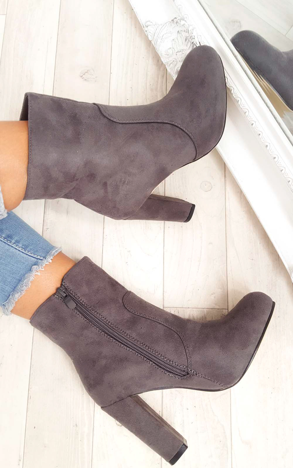 Ellie Faux Suede Heeled Ankle Boots Thumbnail Ellie Faux Suede Heeled Ankle Boots Thumbnail
