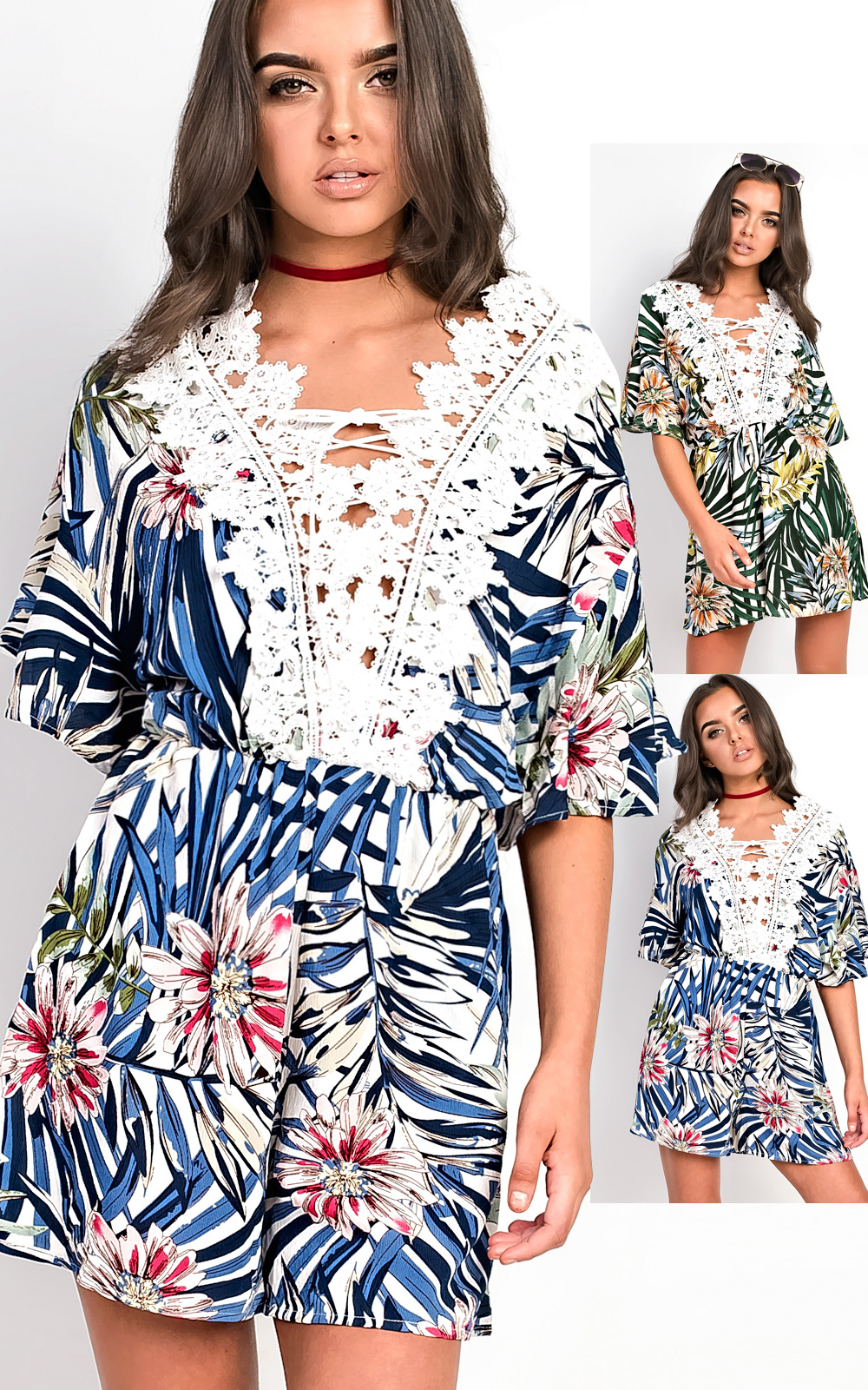 Cairo Crochet Floral Print Playsuit Thumbnail Cairo Crochet Floral Print Playsuit Thumbnail