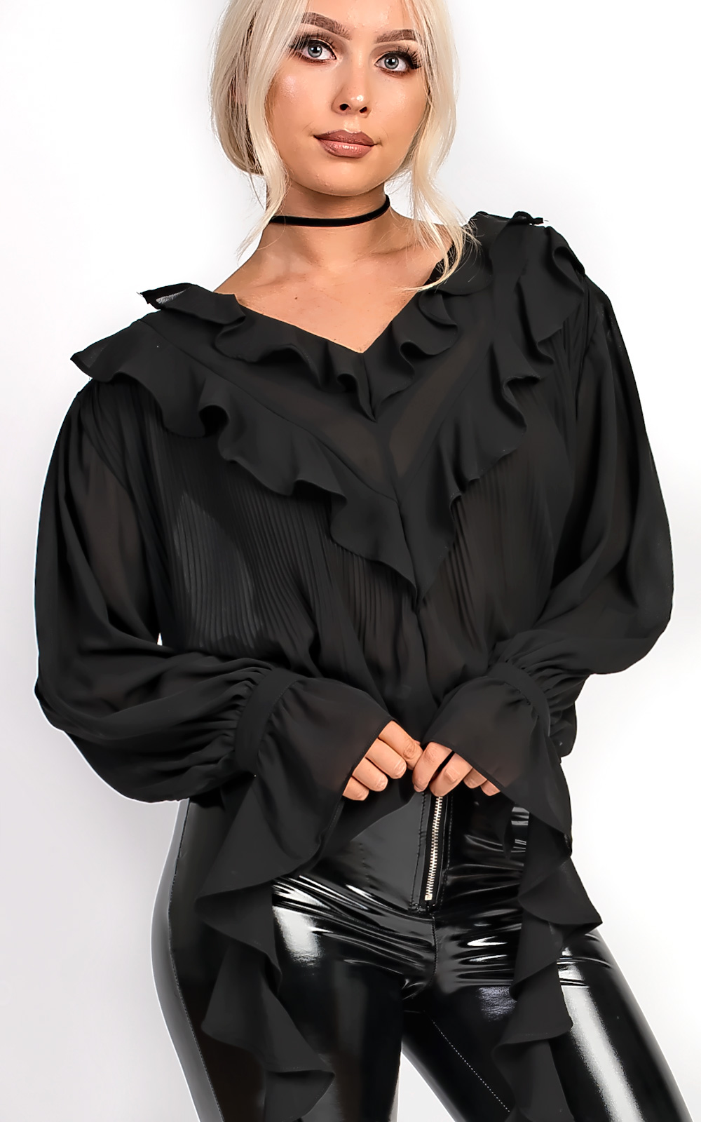 Aneesa Frill Pleated Blouse Top Thumbnail Aneesa Frill Pleated Blouse Top Thumbnail