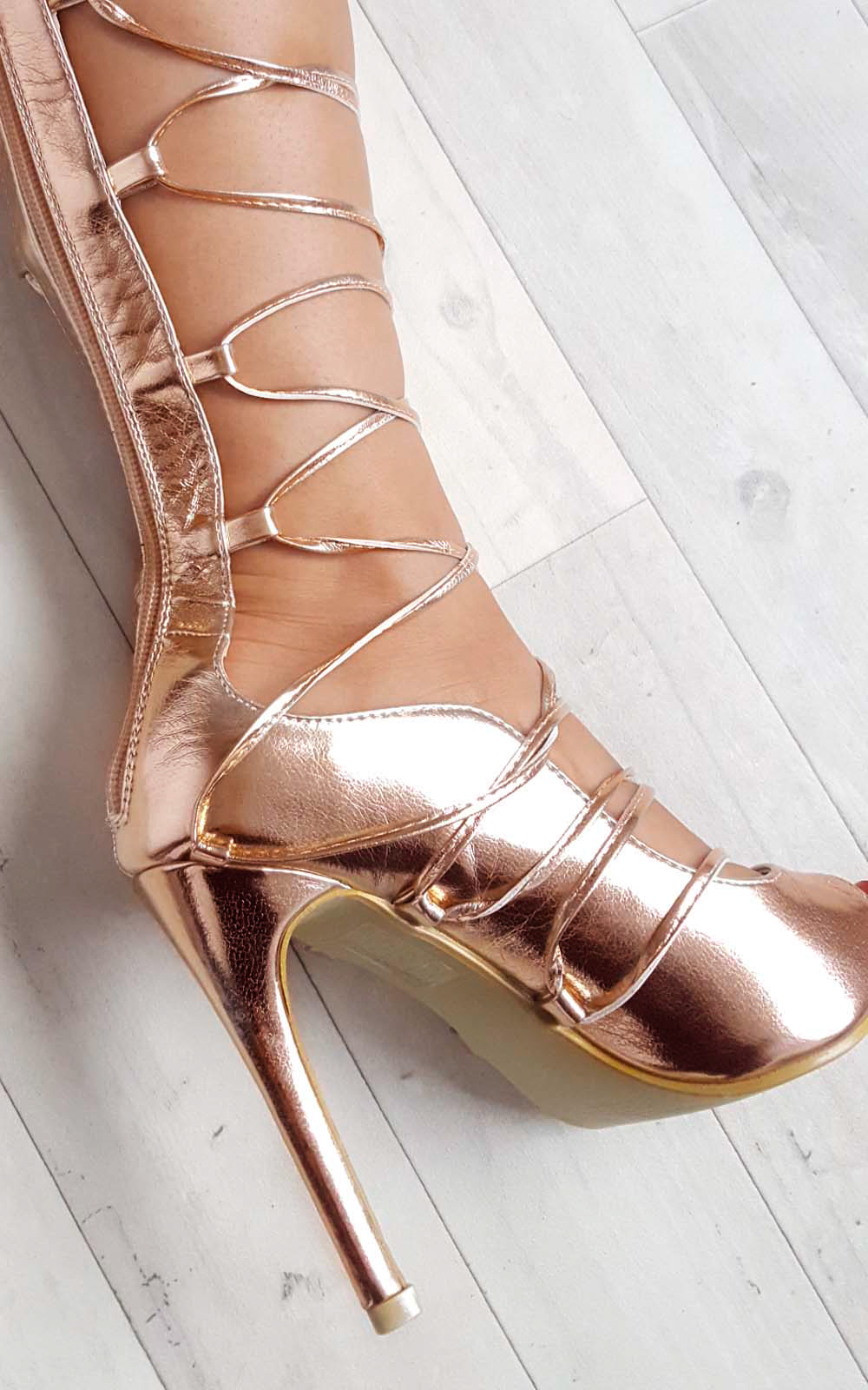 Saskia Metallic Lace Up Heels Thumbnail