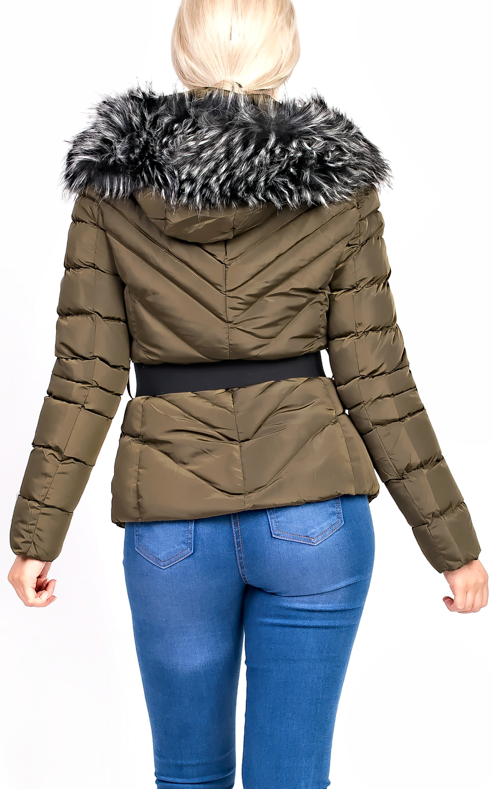 Sylvia Padded Faux Fur Hooded Belted Jacket Thumbnail