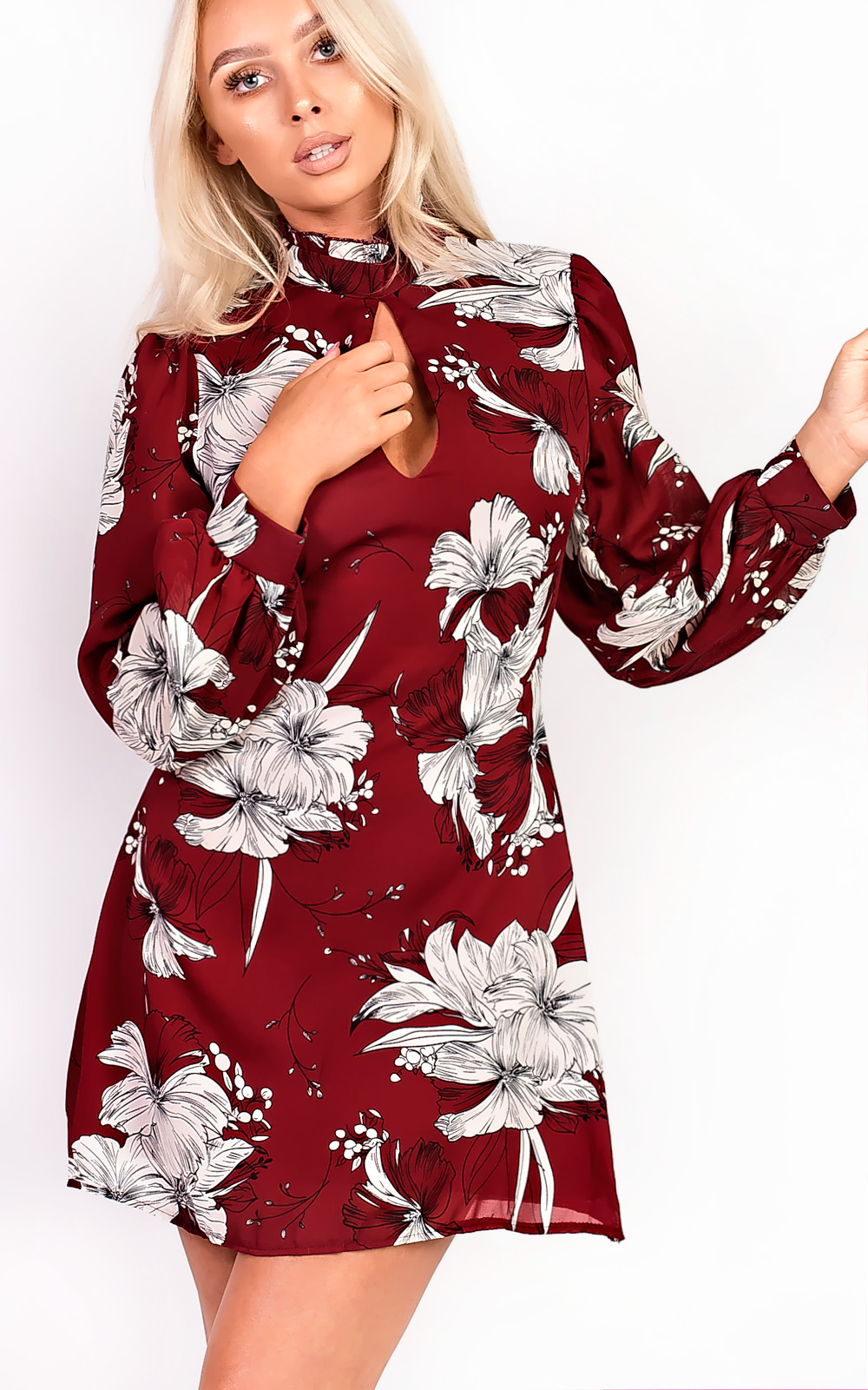 Amy High Neck Floral Dress Thumbnail