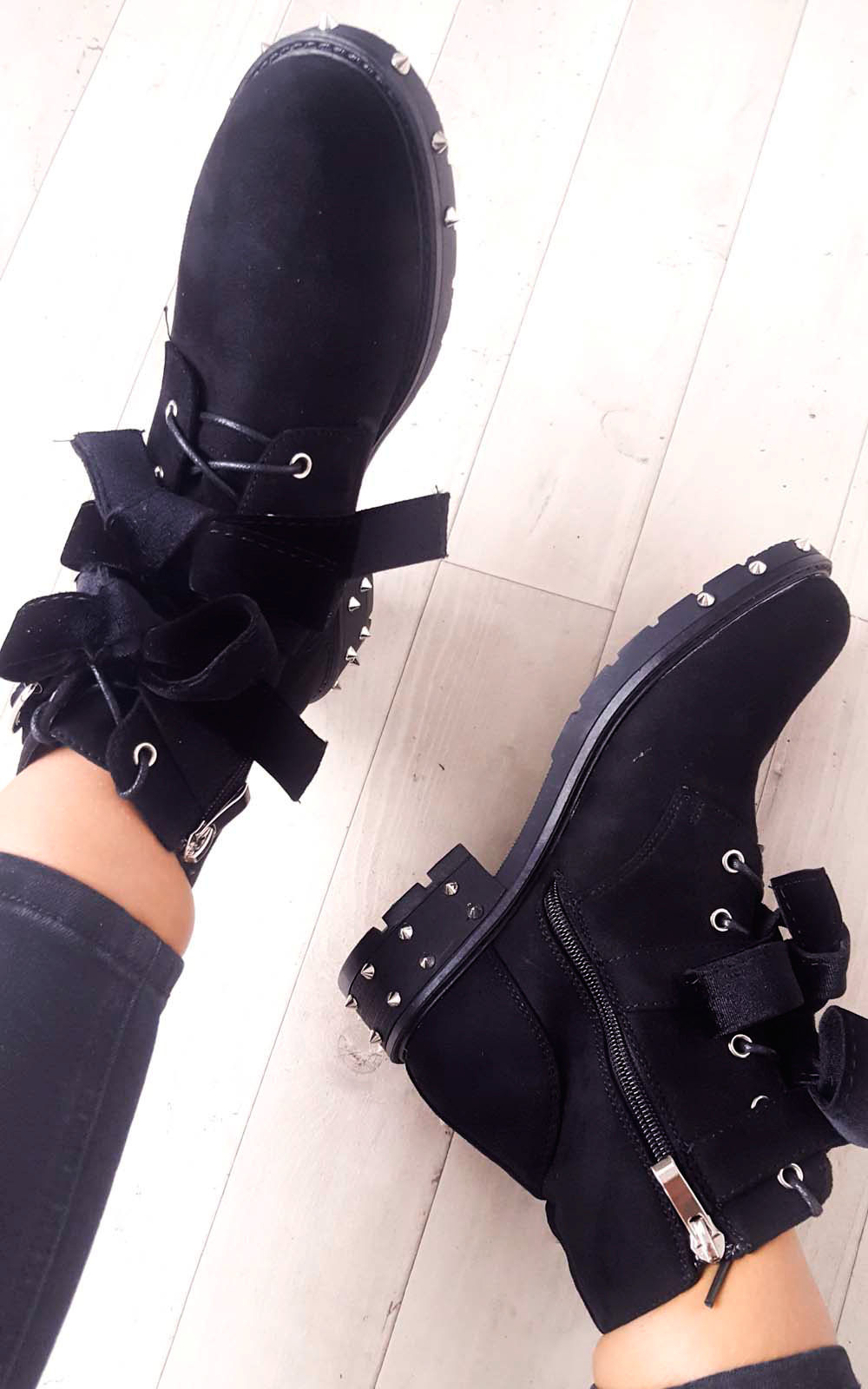 Taylor Studded Bow Faux Suede Ankle Boots